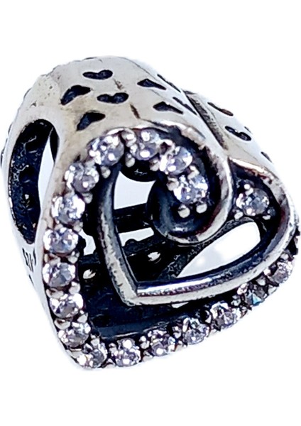 Gümüş Işıltılı Kafes Kalp Pan Tasarım Bileklik Uyumlu Kadın Charm 2 Sevgililer Günü Hediye