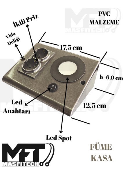 Dolap & Tezgah Altı Prizli Aydınlatma 3 Watt Füme Kasa