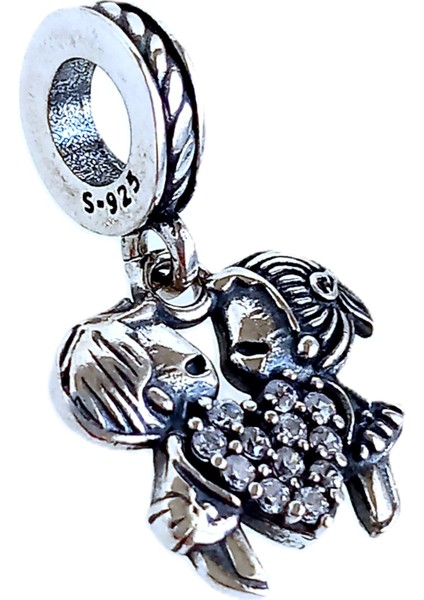 Gümüş Işıltılı Aşıklar Pan Tasarım Bileklik Uyumlu Kadın Charm Sevgililer Günü Hediye