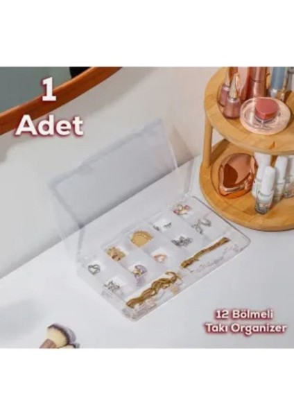 12 Bölmeli Takı Kutusu, Organizer, Düzenleyici, Beyaz, Yüzük, Kolye, Toka, Malzeme fırsatları