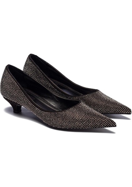 Taşlı Kadın Stiletto Abiye Taş İşlemeli Sivri Burun Kapalı Kısa Topuklu Ayakkabı 166