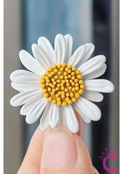 Papatya Çiçek Tasarım Broş - Hediyelik Elbise Çanta Şapka Ceket Aksesuar Kadın Yaka Iğnesi Broşu