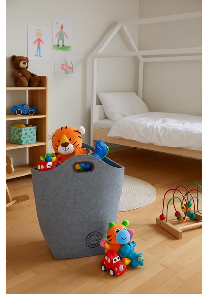 Gbmotıon Gri Keçe Çamaşır Sepeti – 60X45X25 Cm, Katlanabilir, Taşınabilir Saplı, Oyuncak & Kirli Sepeti 67,5 Litre