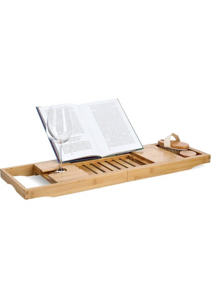 Gbmotion Bambu Küvet Üstü Banyo Tepsisi – Kitaplık, Kadehlik ve Sabunluk Bölmeli, Ayarlanabilir, Doğal Ahşap fiyatları