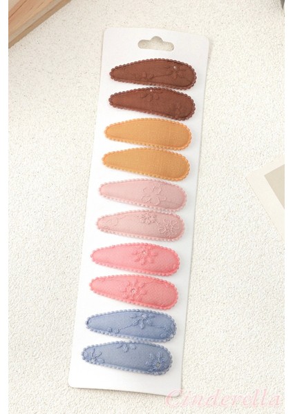 10'lu Özel Seri Nakışlı Çiçekli Çocuk Yumuşak Çıtçıtlı Toka Seti - Kız Bebek Çıt Çıt Saç Tokası