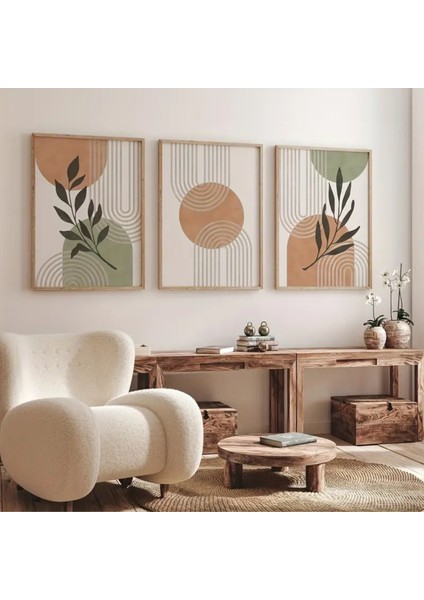 Doğal Ahşap Çerçeveli Uv Baskı 3'lü Soyut Desenli Tablo Seti – Modern & Şık Duvar Dekoru fiyatları