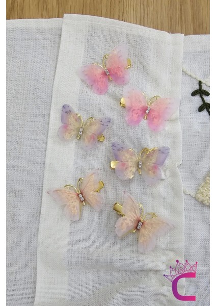 6'lı Özel Seri Tül Kanatlı Taşlı Kelebek Toka Seti 5cm - Hareketli Renkli Kelebekli Pens Saç Tokası modelleri