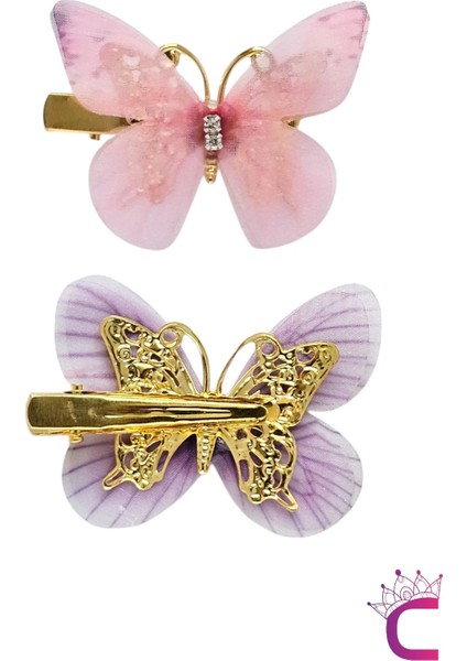 6'lı Özel Seri Tül Kanatlı Taşlı Kelebek Toka Seti 5cm - Hareketli Renkli Kelebekli Pens Saç Tokası indirimleri