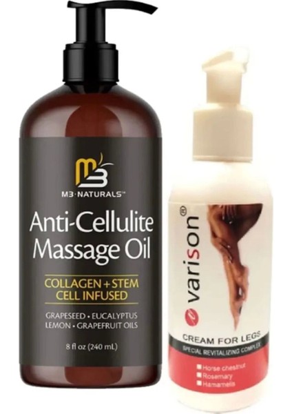 M3 Naturals Anti-Cellulite Massage Oil 240 ml Masaj Yağı + Varison 120 ml Kremi