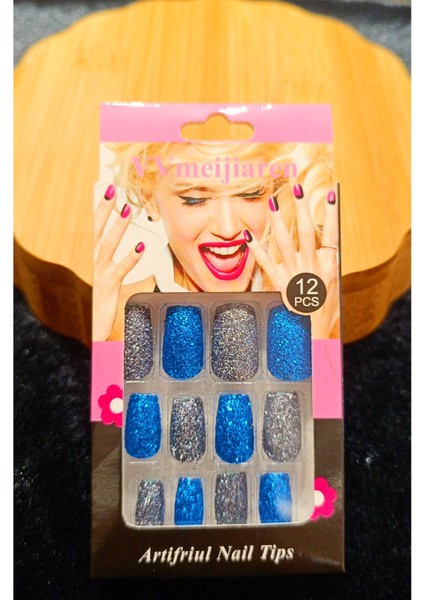 Simli Çift Renk Takma Tırnak