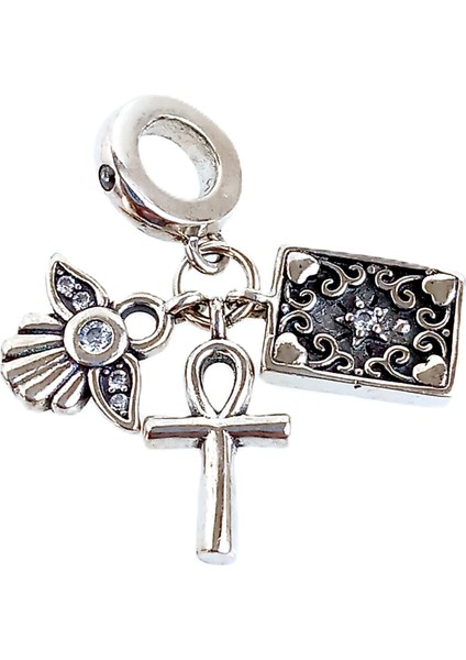 Gümüş Ankh Melek Pan Tasarım Bileklik Uyumlu Kadın Charm 1 Sevgililer Günü Hediye