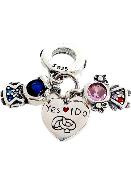 Gümüş Yes I Do Pan Tasarım Bileklik Uyumlu Kadın Charm 1 Sevgililer Günü Hediye