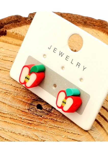 Renkli Kararmaz Elma Figürlü Lüks Küpe