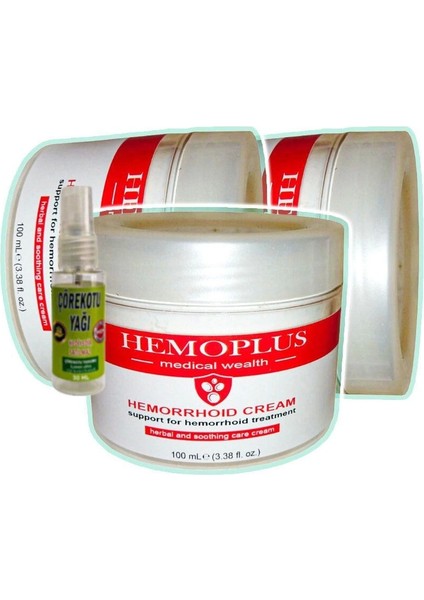 Hemoplus 3X100 ml Hemeroid Ba.sur Kremi + 30 ml Çörek Otu Yağı ile