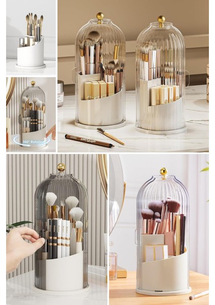 Şeffaf Kapaklı 360 Döner Standlı Kozmetik ve Makyaj Organizer