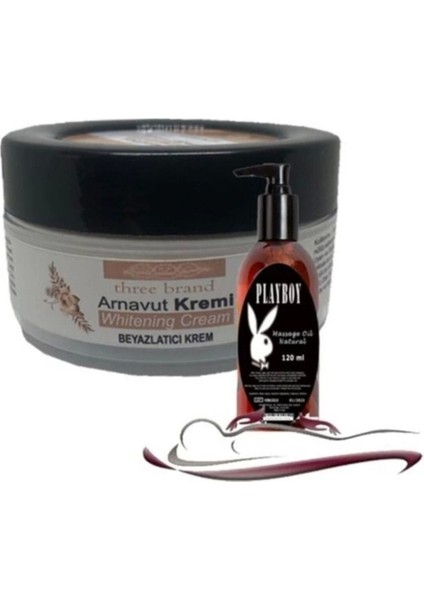 Playboy Whitening Cream 4 Adet Arnavut Kremi 50 ml Aklık Kremi ile 120ml Masaj Yağı