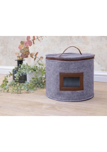 Eri Şeritli Pencereli Yuvarlak Çok Amaçlı Düzenleyici Organizer Kutu Keçe Çanta (Mega)