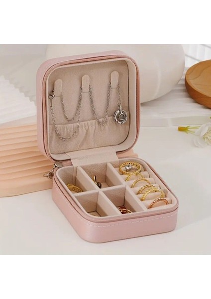 Kadın Takı Organizatörü, Pembe, Siyah, Krem Renkli, Kolye, Yüzük, Küpe Kutusu