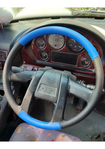 Dikişli Direksiyon Kılıfı Siyah Deri Mavi Deri Siyah Dikişli Otokar 2008 Kasa Için