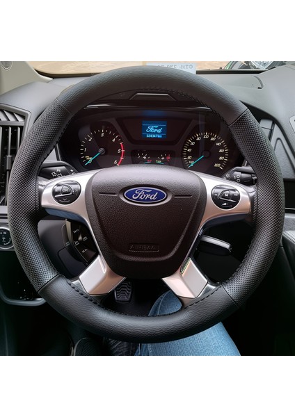 Dikişli Direksiyon Kılıfı Siyah Deri Noktalı Deri Siyah Dikişli F.or.d Transit Için