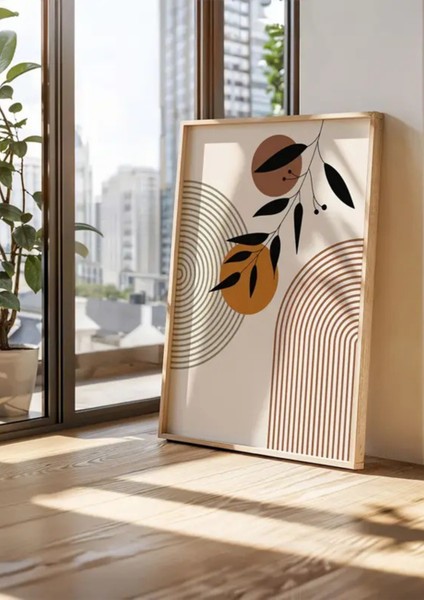 Doğal Ahşap Çerçeveli Uv Baskı 3'lü Soyut Desenli Tablo Seti – Modern & Şık Duvar Dekoru fiyatları