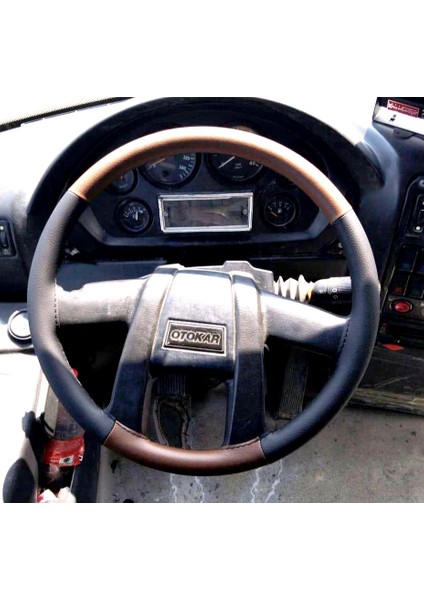 Dikişli Direksiyon Kılıfı Siyah Deri Kahve Deri Siyah Dikişli Otokar 2008 Kasa Için