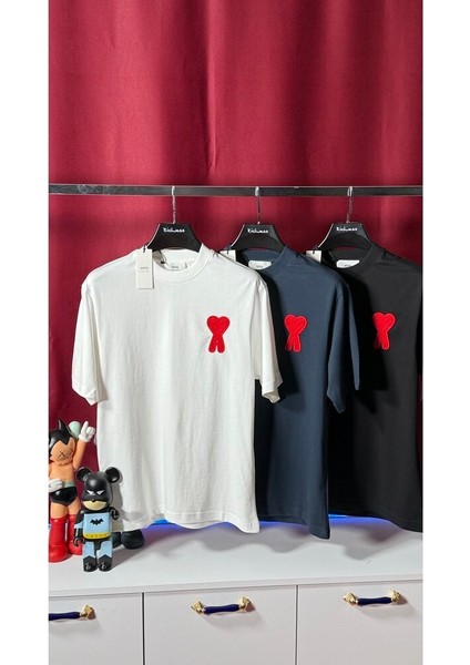 Kalp Logo Nakış Işlemeli Oversize Lacivert Erkek T-Shirt Nw fiyatları