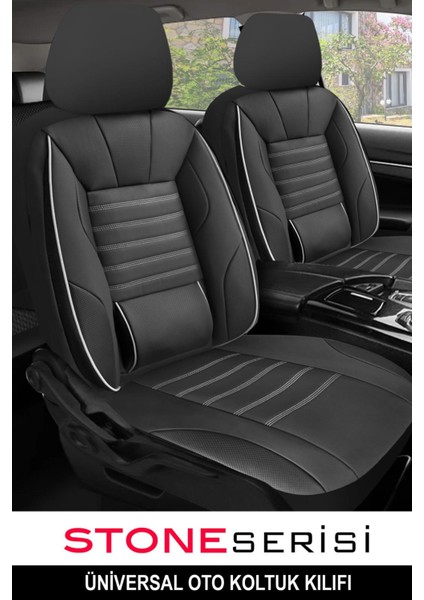 Volswagen Jetta Stone Deri Beyaz Oto Koltuk Kılıfı - Üniversal 5 Koltuk Tam Set