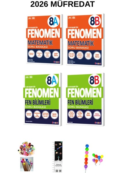 Fenomen 8. Sınıf Matematik-Fen (A-B) 4 Kitap (Uzay A+ Emoji Kalem + Kalem B.)2026
