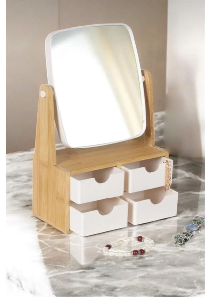 Bambu 4 Çekmeceli Aynalı Düzenleyici, Makyaj ve Takı Organizatörü fiyatları