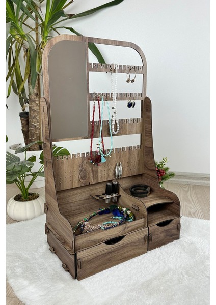 Ayna ve 2 Çekmeceli Çok Amaçlı Takı ve Kozmetik Düzenleyici, Kahverengi fiyatları