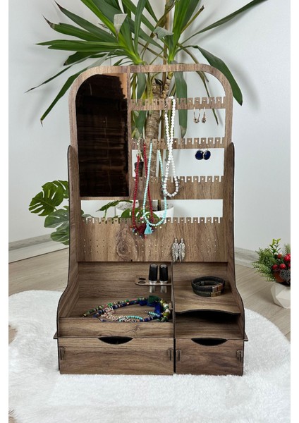 Ayna ve 2 Çekmeceli Çok Amaçlı Takı ve Kozmetik Düzenleyici, Kahverengi modelleri