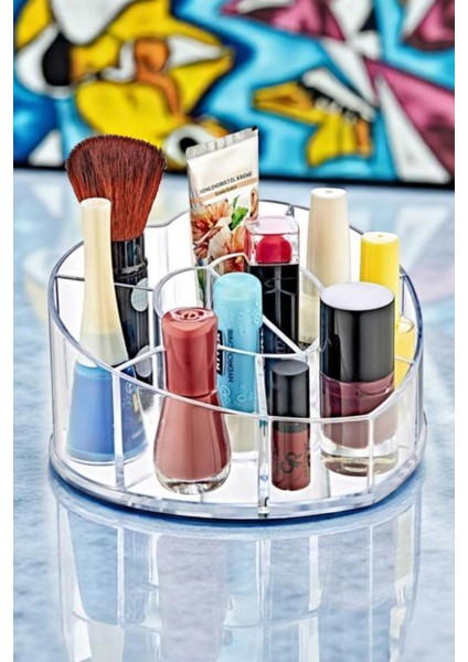 Kalp Şekilli 8 Bölmeli Şeffaf Makyaj Düzenleyici Organizer Beyaz
