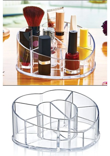 Kalp Şekilli 8 Bölmeli Şeffaf Makyaj Düzenleyici Organizer Beyaz modelleri