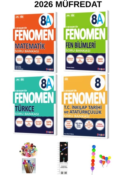 Fenomen 8. Sınıf Mat-Fen-Türkçe-Inkilap (A Temel )4 Kitap (Uzay A+Emoji K+Kalem B.)2026