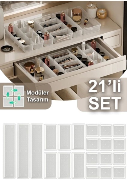 Çok Renkli 21'li Makyaj Düzenleyici Set, Şeffaf ve Kullanışlı Çekmeceli Organizer fiyatları