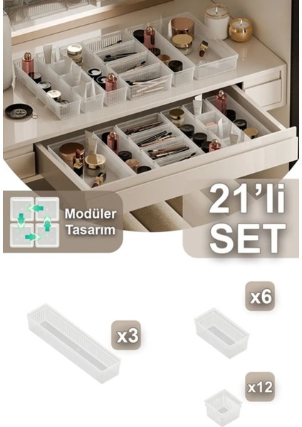 Çok Renkli 21'li Makyaj Düzenleyici Set, Şeffaf ve Kullanışlı Çekmeceli Organizer modelleri