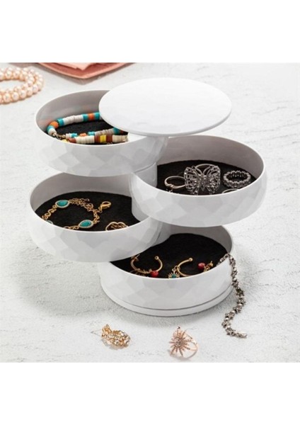 4 Katlı Elmas Kesim 360° Dönebilen Silindir Takı ve Makyaj Organizeri