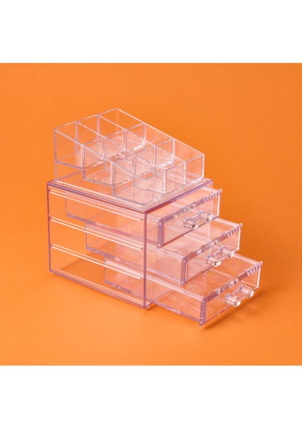 Şeffaf 3 Çekmeceli Takı ve Makyaj Organizeri, 15X13X18 Cm, Turuncu fiyatları