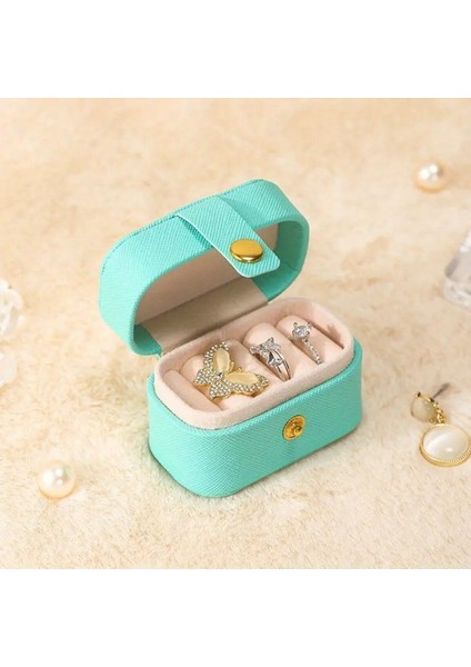Şık Mini Suni Deri Takı Saklama Kutusu Turkuaz Renk