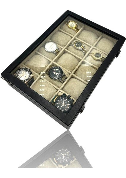 Şık 15’li Saat Kutusu, Siyah ve Bej Renk Seçenekleri, Güvenle Saklama Sağlar fiyatları