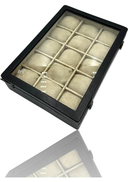 Şık 15’li Saat Kutusu, Siyah ve Bej Renk Seçenekleri, Güvenle Saklama Sağlar