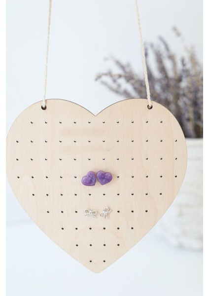 Ahşap Kalpli Takı Düzenleyici, Küpe ve Takı Asmak Için Şık Organizer