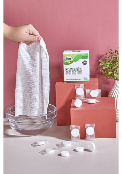 (24 adet) Çok Amaçlı Süper Sihirli Tablet Bez Yıka Kullan 24'lü Su Etkisiyle Kullanım 25X25