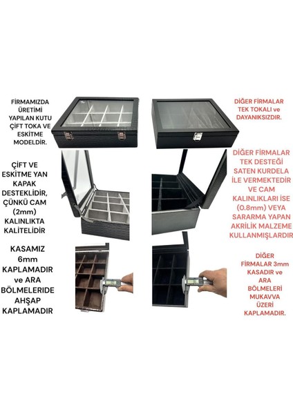 Şık 15’li Saat Kutusu, Siyah ve Bej Renk Seçenekleri, Güvenle Saklama Sağlar