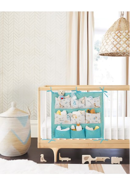 Çok Amaçlı Kız Bebek Odası Beşik Kenarı Düzenleyici 9 Cepli Organizer