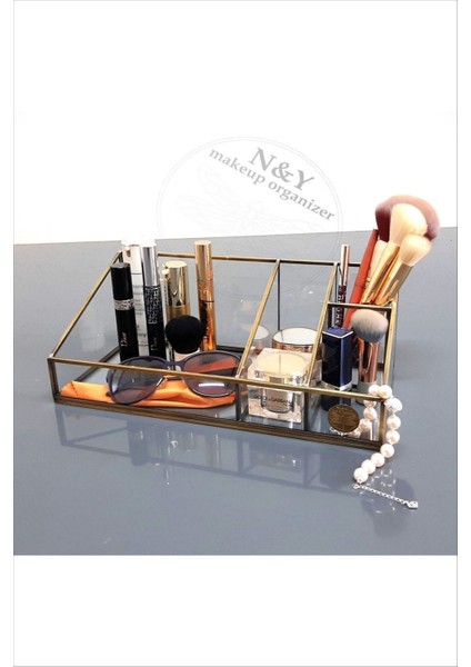 Şık Kahverengi Makyaj Organizeri, Milano Serisi, Antik Gold Detaylı, Zarif Tasarım