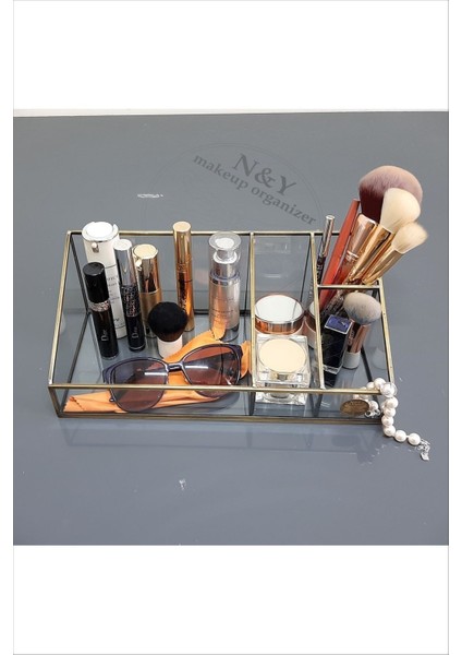 Şık Kahverengi Makyaj Organizeri, Milano Serisi, Antik Gold Detaylı, Zarif Tasarım modelleri