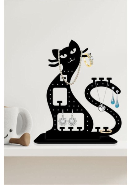 Kedi Temalı Takı ve Küpe Standı, Şık ve Kullanışlı Dekorasyon Aksesuarı