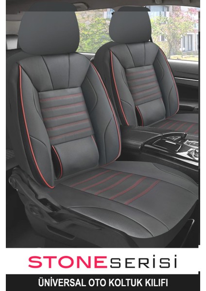 Renault Fluence Stone Deri Kırmızı Oto Koltuk Kılıfı - Üniversal 5 Koltuk Tam Set